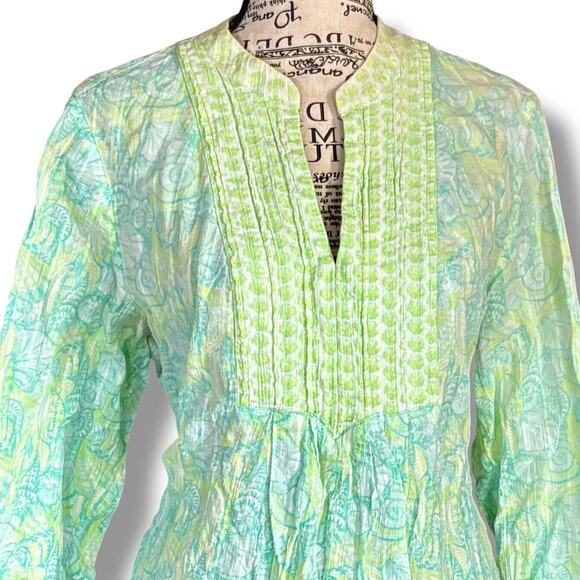 Vineyard Vines Size M Green 100% Cotton V-Neck Tropical Blouse Top Beach - Picture 2 of 6